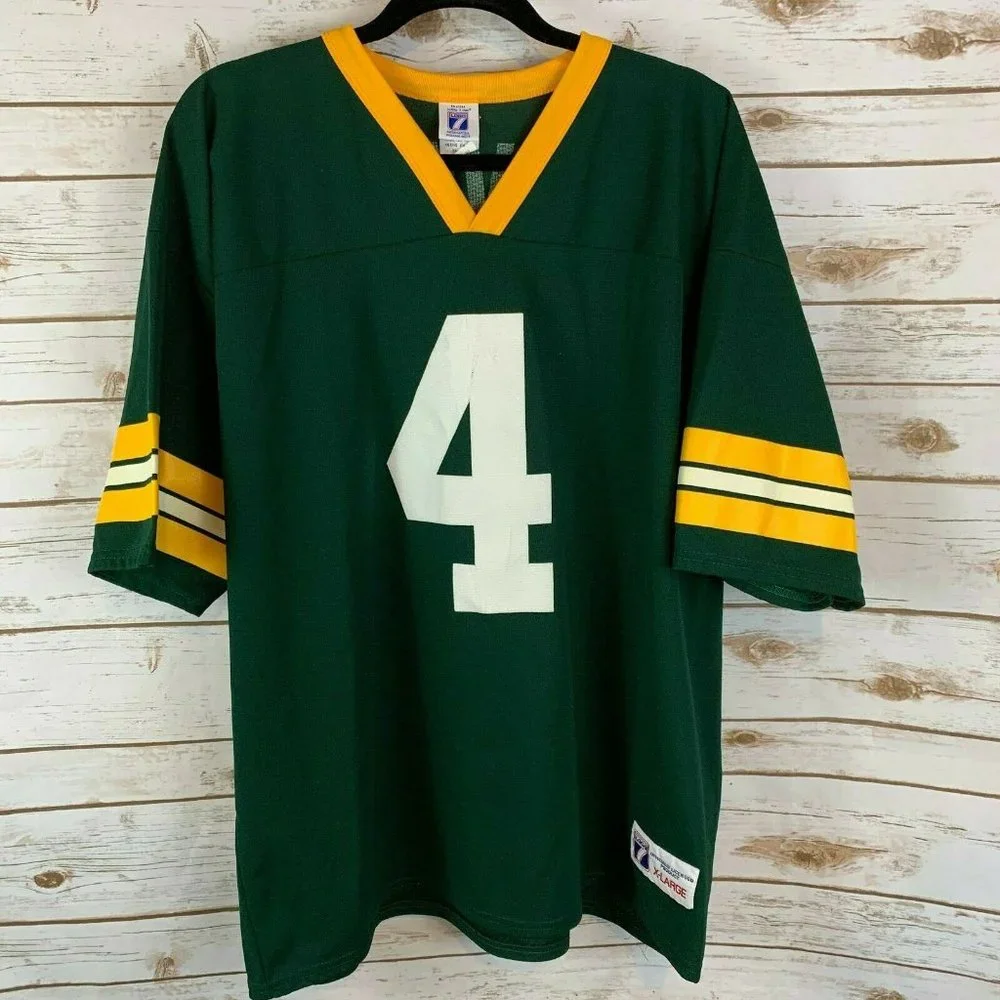 LOGO 7 Green and Yellow Favre #4 Football Jersey